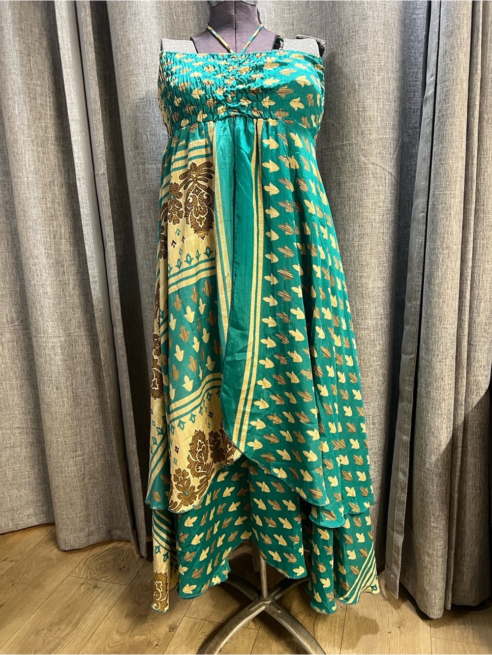 Advance Apparels Teal and Cream Printed Maxi Dress